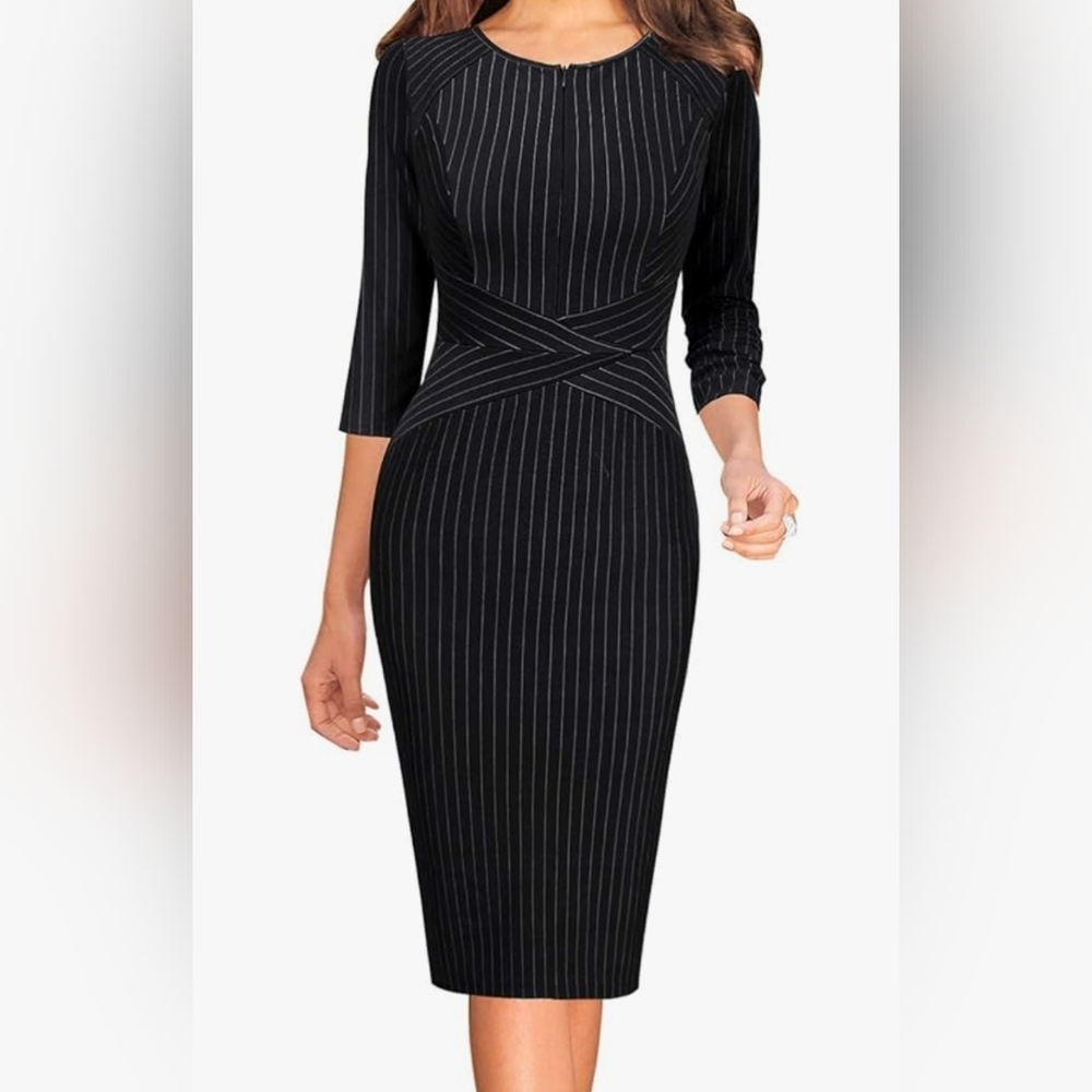 Pinstriped Fitted Bodycon dress women xsmall business to cocktail